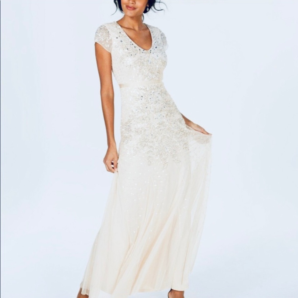 Adrianna Papell beaded cap sleeves white long dress - Picture 1 of 5